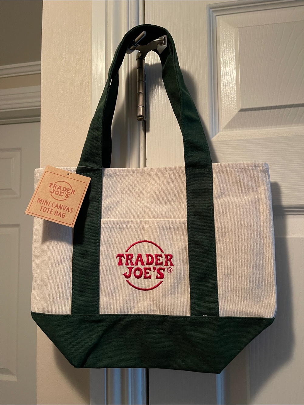 Trader Joe's Mini Cream and Dark Green Mini Canvas Tote